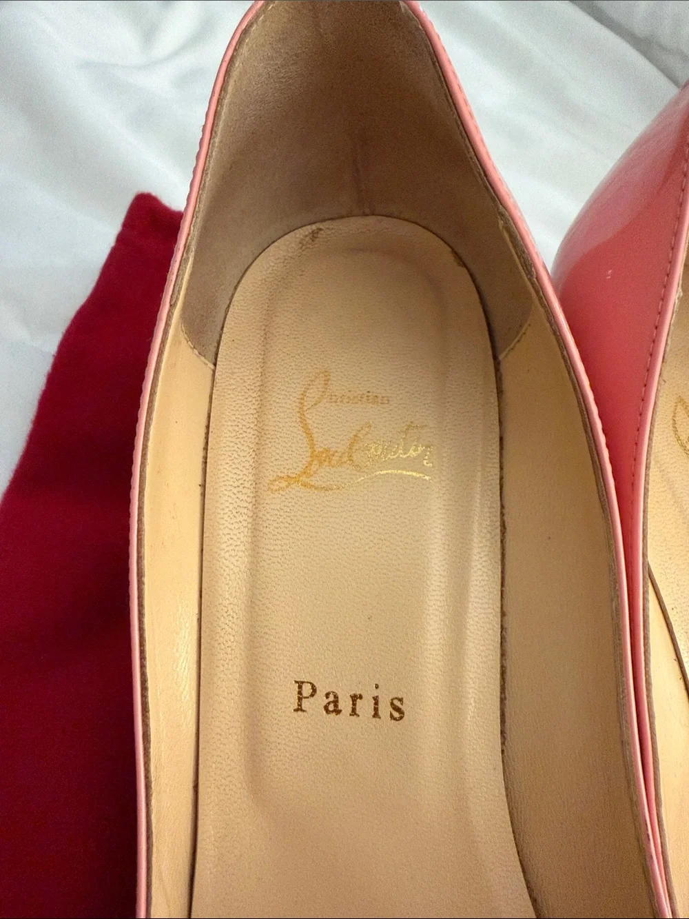 Christian Louboutin Coral Pink Patent Peep-Toe Pumps